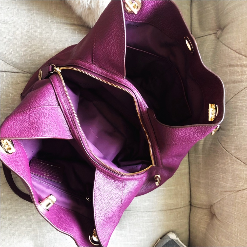 Coach Edie Turnlock Pebbled Leather Purple Shoulder Bag - Picture 6 of 8
